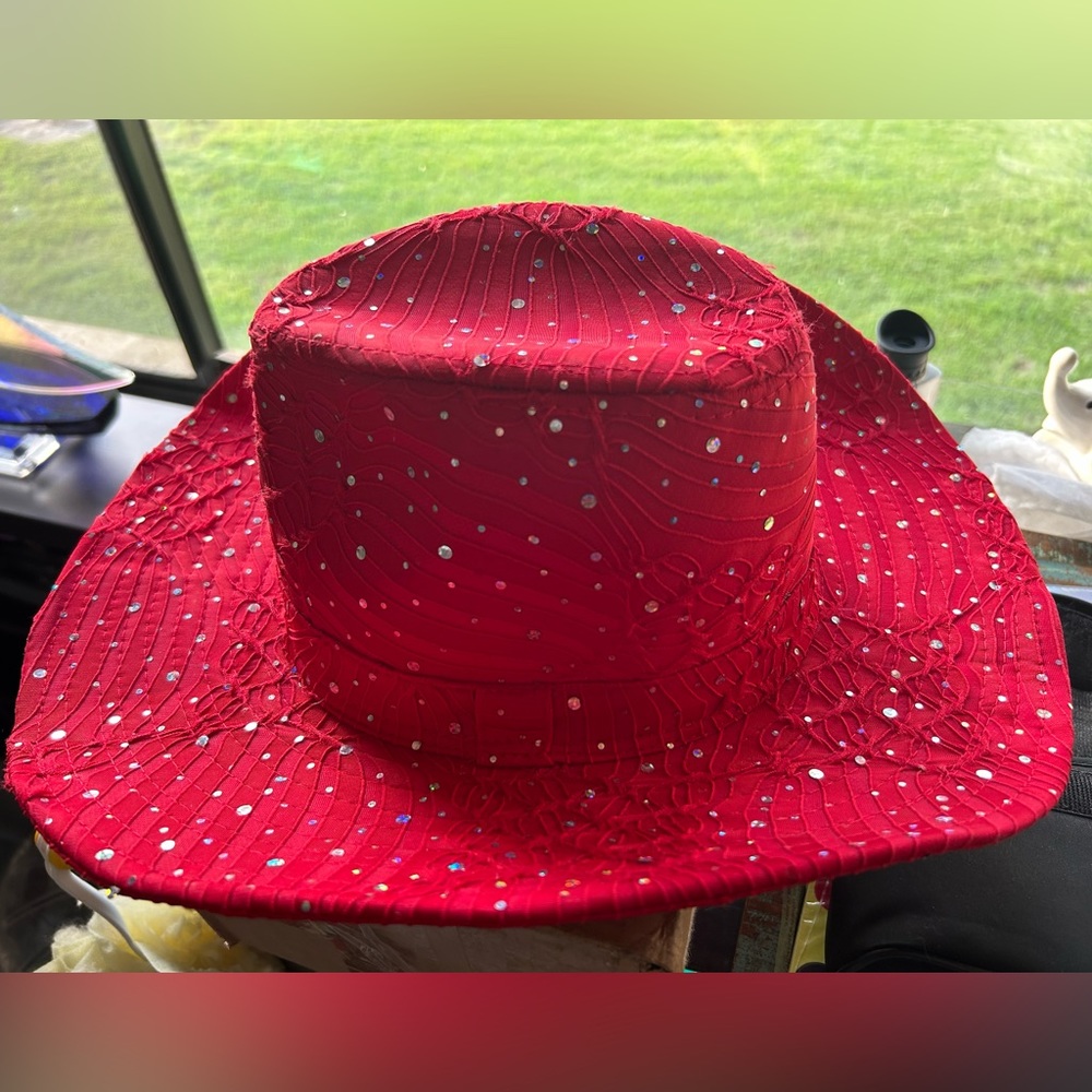 Fabric blingy red cowboy hat
